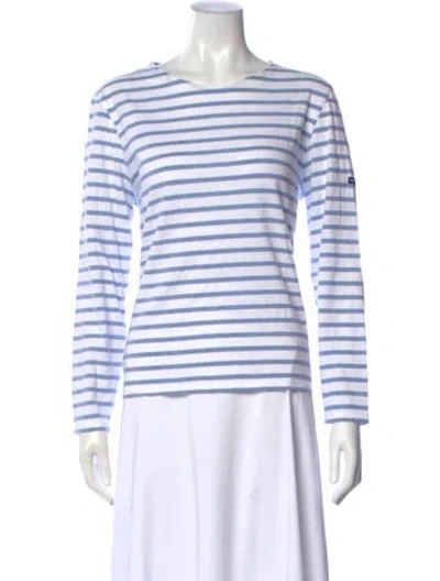 Pre-owned Saint James Striped Crew Neck T-shirt In White