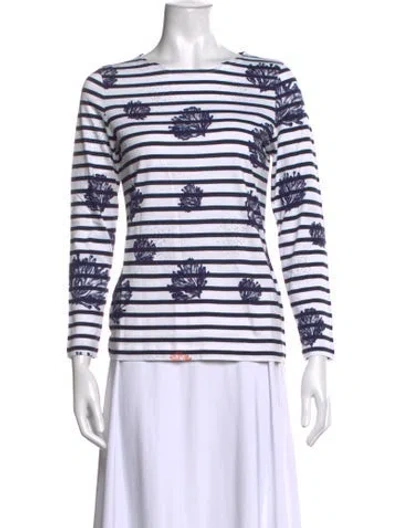 Pre-owned Saint James Striped Crew Neck T-shirt In White