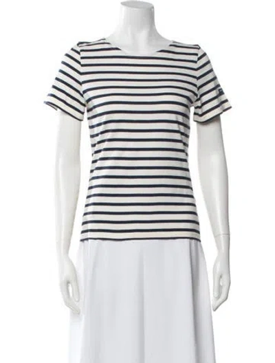 Pre-owned Saint James Striped Crew Neck T-shirt In White