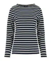 Saint James Cotton Crewneck Embroidered Striped T-shirt In Black