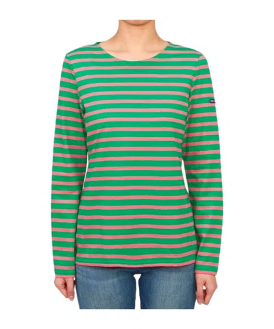 Saint James Striped Logo T-shirt In Green