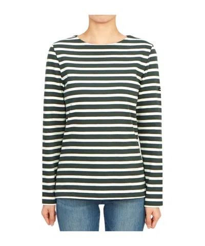 Saint James Striped Logo T-shirt In Black
