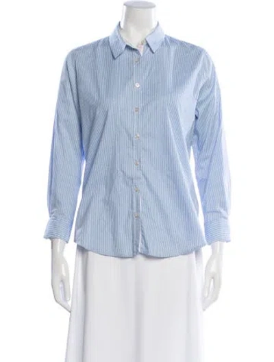 Pre-owned Saint James Striped Long Sleeve Button-up Top In Blue