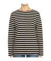 Saint James Cotton Crewneck Embroidered Striped T-shirt In Gray