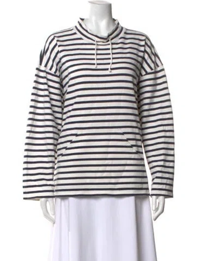 Pre-owned Saint James Striped Mock Neck Sweatshirt In White