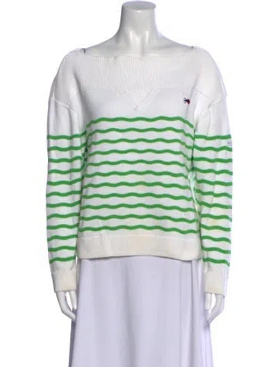 Pre-owned Saint James Striped Off-the-shoulder Sweater In Green
