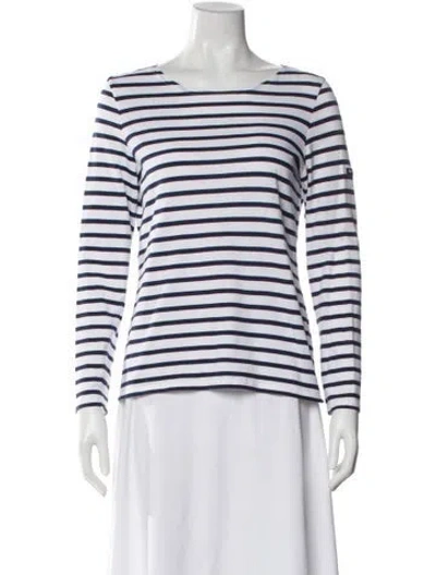 Pre-owned Saint James Striped Scoop Neck Sweater In White