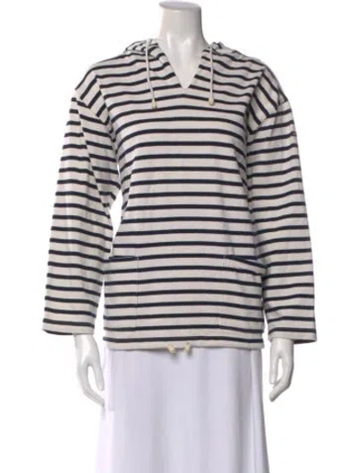 Pre-owned Saint James Striped V-neck Hoodie In White