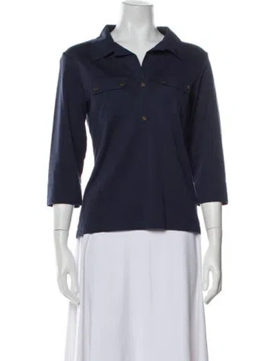 Pre-owned Saint James Three-quarter Sleeve Button-up Top In Blue