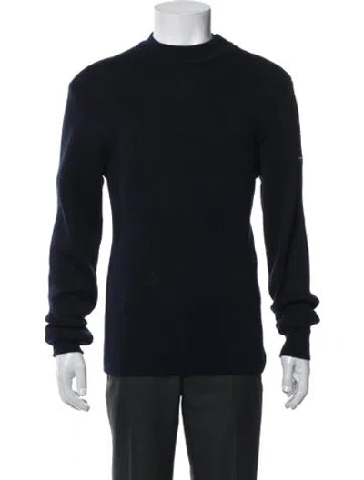 Pre-owned Saint James Virgin Wool Mock Neck Pullover In Blue