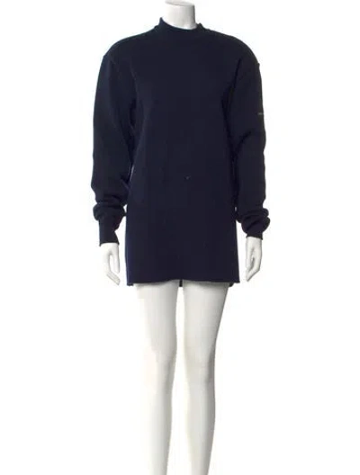 Pre-owned Saint James Virgin Wool Mock Neck Sweater In Blue