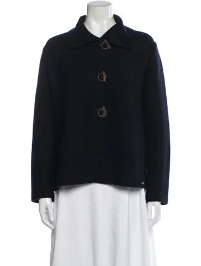 Pre-owned Saint James Virgin Wool Open Front Sweater In Blue