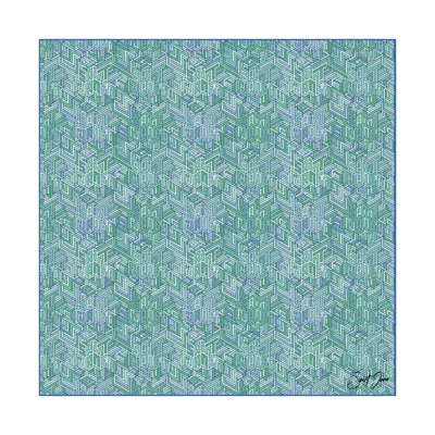 Saint Jane Women's Logomania Blue & Green Silk Twill Scarf
