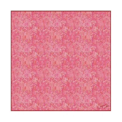 Saint Jane Women's Logomania Pink & Red Silk Twill Scarf