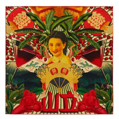 Saint Jane Women's Red Shang-high Nights Silk Twill Scarf