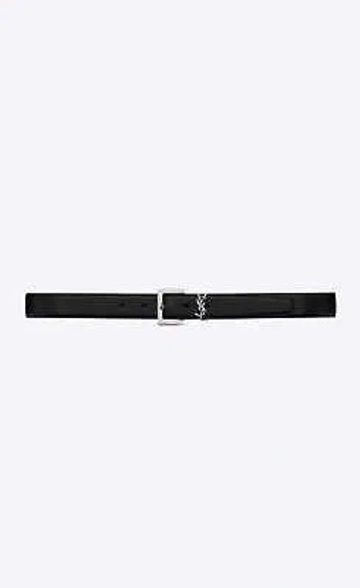 Pre-owned Saint Laurent - Men Cassandre Smooth Leather Belt In 1000 Nero