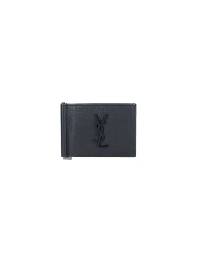 Saint Laurent - "monogram" Croco Moneyclip In Nero