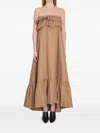 Saint Laurent Beige Long Dress With Bustier Neckline And Ruffled Skirt In Cotton Woman