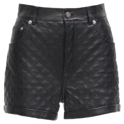 Pre-owned Saint Laurent 100% Lambskin Leather Black Quilted High Waisted Shorts Fr36 S