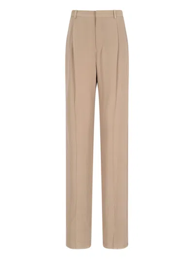Saint Laurent 100% Silk Tailored Trousers In Sand