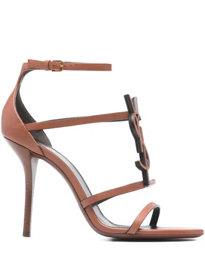 Pre-owned Saint Laurent 100mm Casandra Sandals In Brown