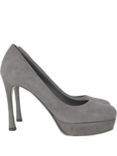 Pre-owned Saint Laurent 100mm Gisele Platform Pumps In Gray