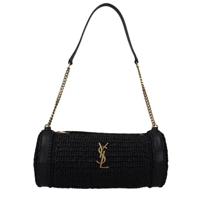 Saint Laurent Shoulder Bags Cylinder Women Rafia Black In Noir