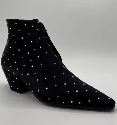Pre-owned Saint Laurent $1045  Belle 45 Silk Satin Crystal Studded Ankle Boots 592127 1000 In Black