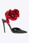 SAINT LAURENT 105 FLORAL APPLIQUÉ PATENT-LEATHER PUMPS