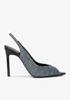 Saint Laurent 105 Logo Jacquard Denim Slingback Sandals In Blue