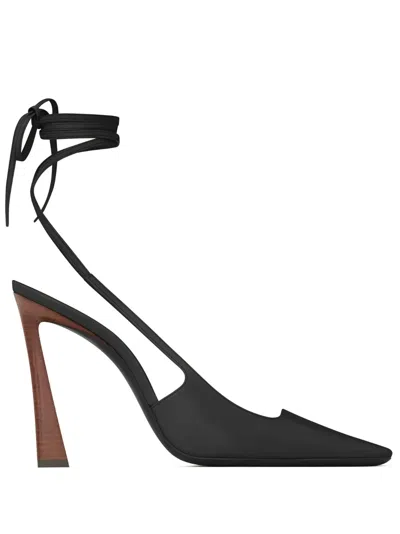Saint Laurent Blade 105 Leather Slingback Pump In Black