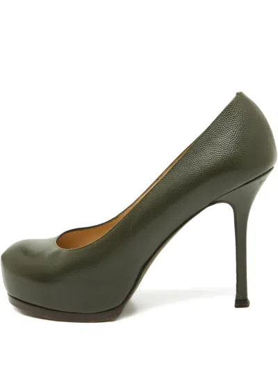Pre-owned Saint Laurent 105mm Leather Platform Pumps