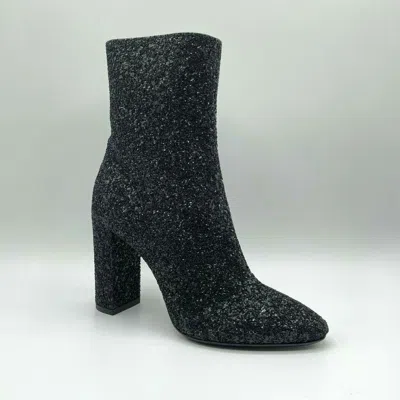 Pre-owned Saint Laurent $1095  Women Black Glitter Leather 110 Heel Ankle Boots 539210 1249