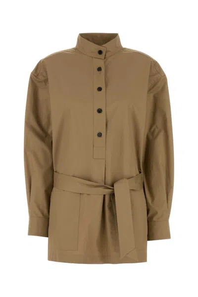 Saint Laurent Camel Poplin Shirt In Brown