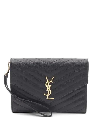 Pre-owned Saint Laurent 10s Logo-plaque Clutch Bag In Black