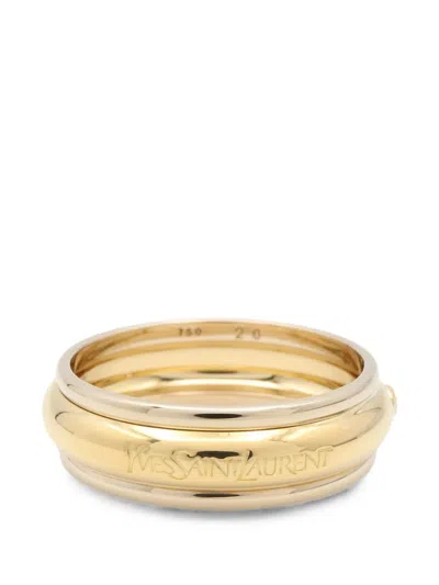Pre-owned Saint Laurent 10s Logo-engraved Diamond Ring In Gold