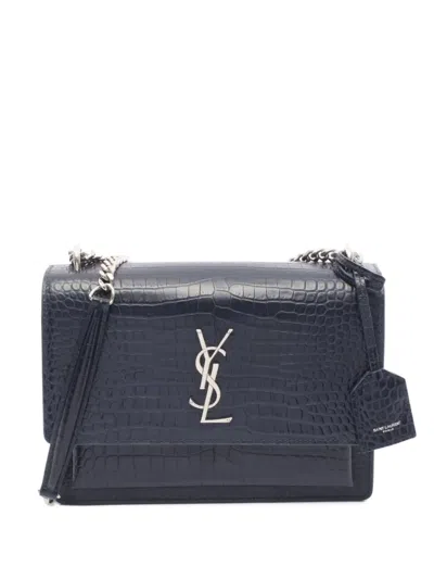 Pre-owned Saint Laurent 10s Sunset Leather Shoulder Bag In Blue