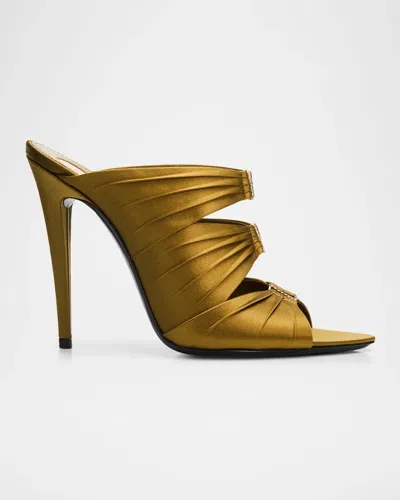 Saint Laurent 110mm Emilie Satin Embellished Ysl Mules In Gold