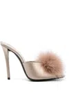 Saint Laurent Goldie Feather-trimmed Satin Mules In Nude