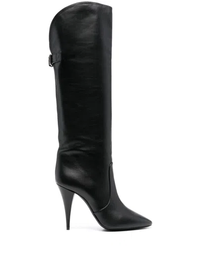 Pre-owned Saint Laurent 110mm Harper Boots In Black