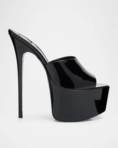Saint Laurent 110mm Kika Patent Leather Platform Mules In Black