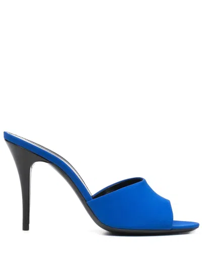 Saint Laurent La 16 Silk Heeled Mules In Blue