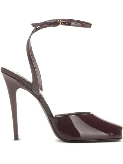 Saint Laurent 110mm La Scandale Patent-leather Sandals In Burgundy
