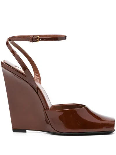 Saint Laurent La Scandale Wedge In Burgundy Patent Leather Women In Red