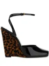Saint Laurent La Scandale Wedge Sandals In Black