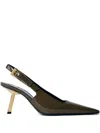 Saint Laurent 110mm Lee Patent-leather Slingback Pumps In Green