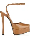 Saint Laurent La Scandale Leather Peep-toe Platform Sandals In Brown