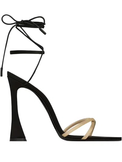 Saint Laurent 110mm Liza Lace-up Sculpted-heel Sandals In Neutral