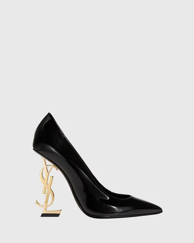 Saint Laurent 110mm Opyum Patent Ysl-heel Pumps In Black