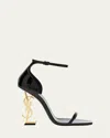 Saint Laurent 110mm Opyum Ysl Patent Leather Sandals With Golden Hardware In Black